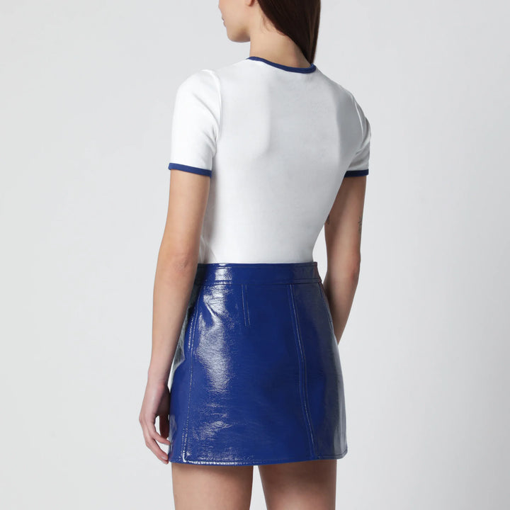 Courrèges - White/blue contrast cotton crew-neck T-shirt Brand Apparel &amp; Accessories > Clothing > Shirts &amp; Tops