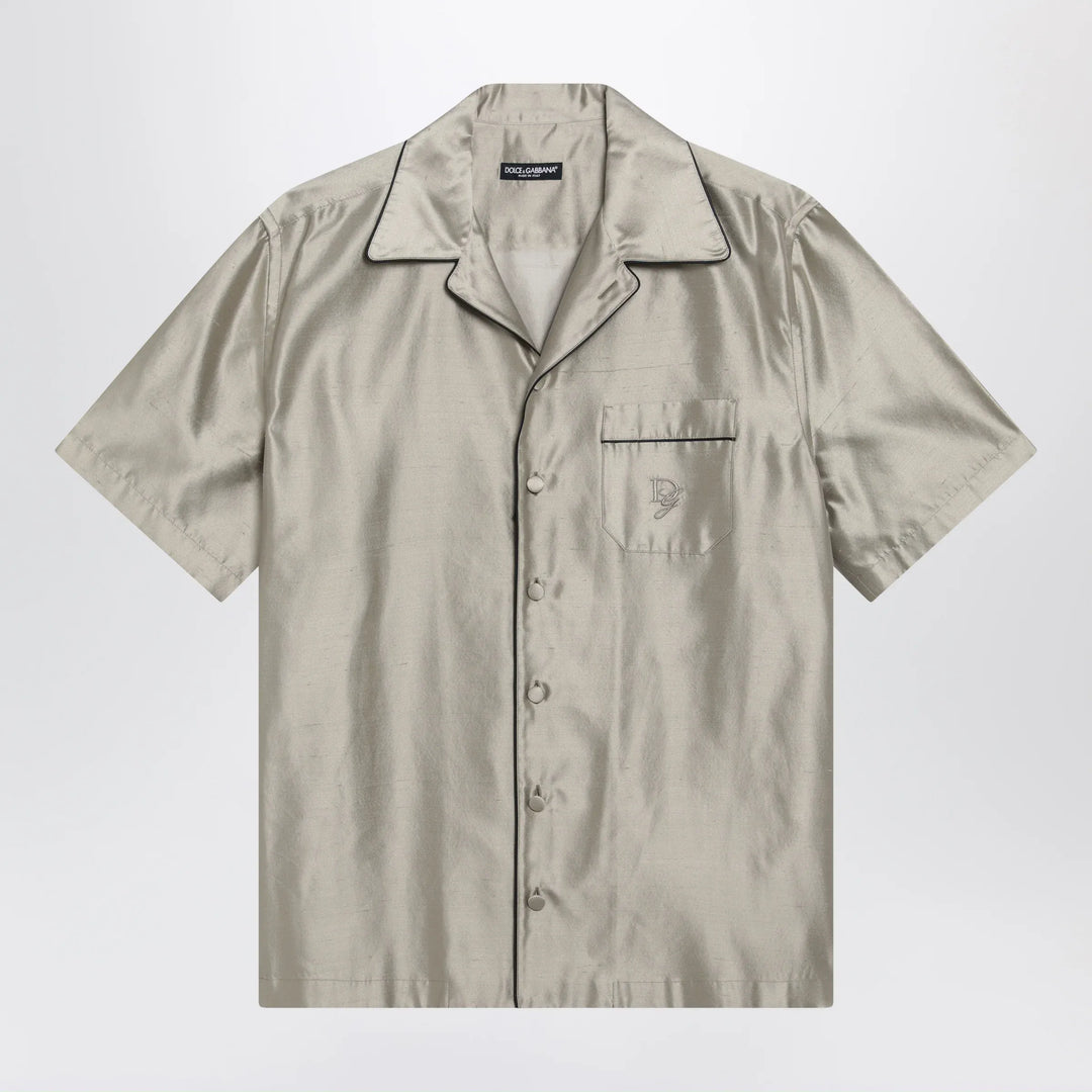 Dolce&amp;Gabbana - Beige silk bowling shirt Brand Apparel &amp; Accessories > Clothing > Shirts &amp; Tops 39