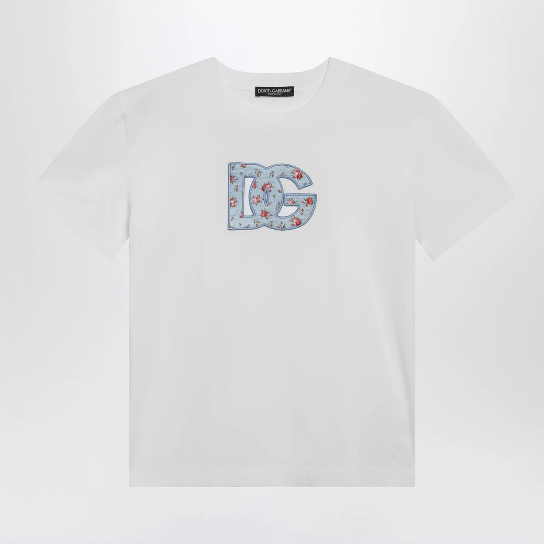 Dolce&amp;Gabbana - Cotton jersey T-shirt with DG patch print, optic white Brand Apparel &amp; Accessories > Clothing > Shirts &amp; Tops 44  IT
