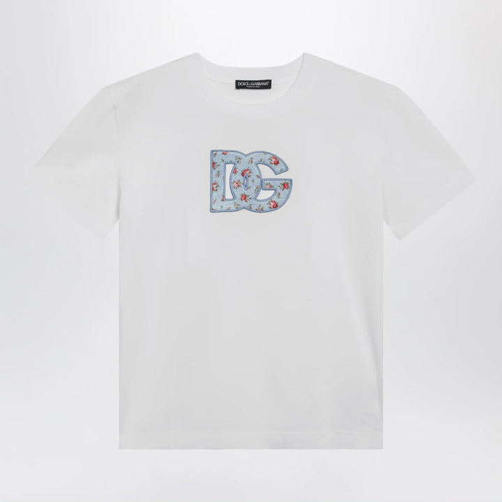 Dolce&amp;Gabbana - Cotton jersey T-shirt with DG patch print, optic white Brand Apparel &amp; Accessories > Clothing > Shirts &amp; Tops 44  IT