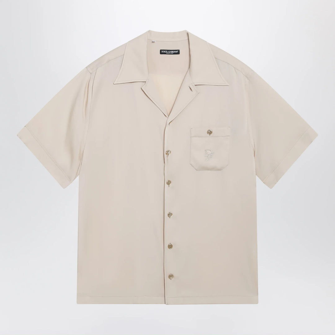 Dolce&amp;Gabbana - Écru silk bowling shirt Brand Apparel &amp; Accessories > Clothing > Shirts &amp; Tops 40