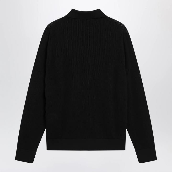 Dolce&amp;Gabbana - Long-sleeve openwork rib knit cotton shirt in black Brand Apparel &amp; Accessories > Clothing > Shirts &amp; Tops 52 IT