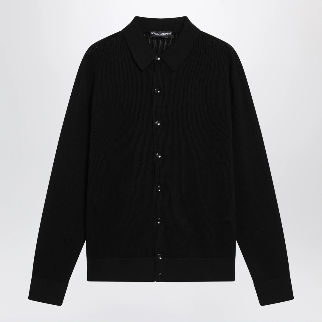 Dolce&Gabbana - Long-sleeve openwork rib knit cotton shirt in black Brand Apparel & Accessories > Clothing > Shirts & Tops 52 IT