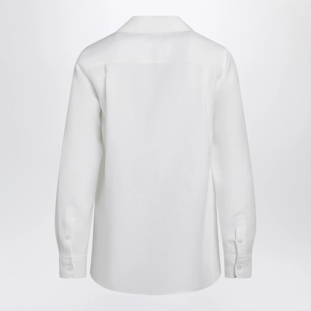 Dolce&Gabbana - Long-sleeve V-neck linen shirt in optical white Brand Apparel & Accessories > Clothing > Shirts & Tops