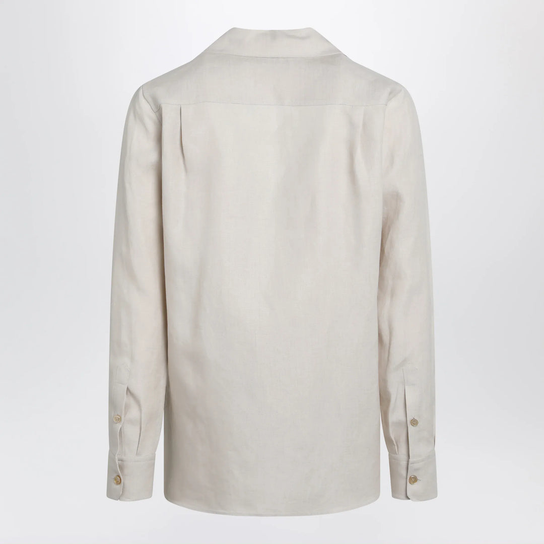 Dolce&amp;Gabbana - Long-sleeve V-neck linen shirt in pastel beige Brand Apparel &amp; Accessories > Clothing > Shirts &amp; Tops