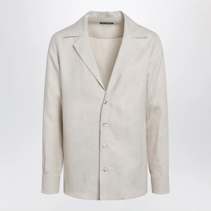 Dolce&amp;Gabbana - Long-sleeve V-neck linen shirt in pastel beige Brand Apparel &amp; Accessories > Clothing > Shirts &amp; Tops 39