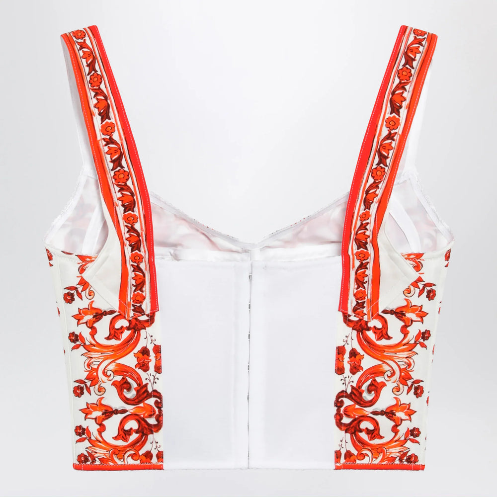 Dolce&Gabbana - Maiolica-print charmeuse bustier top in orange Brand Apparel & Accessories > Clothing > Shirts & Tops