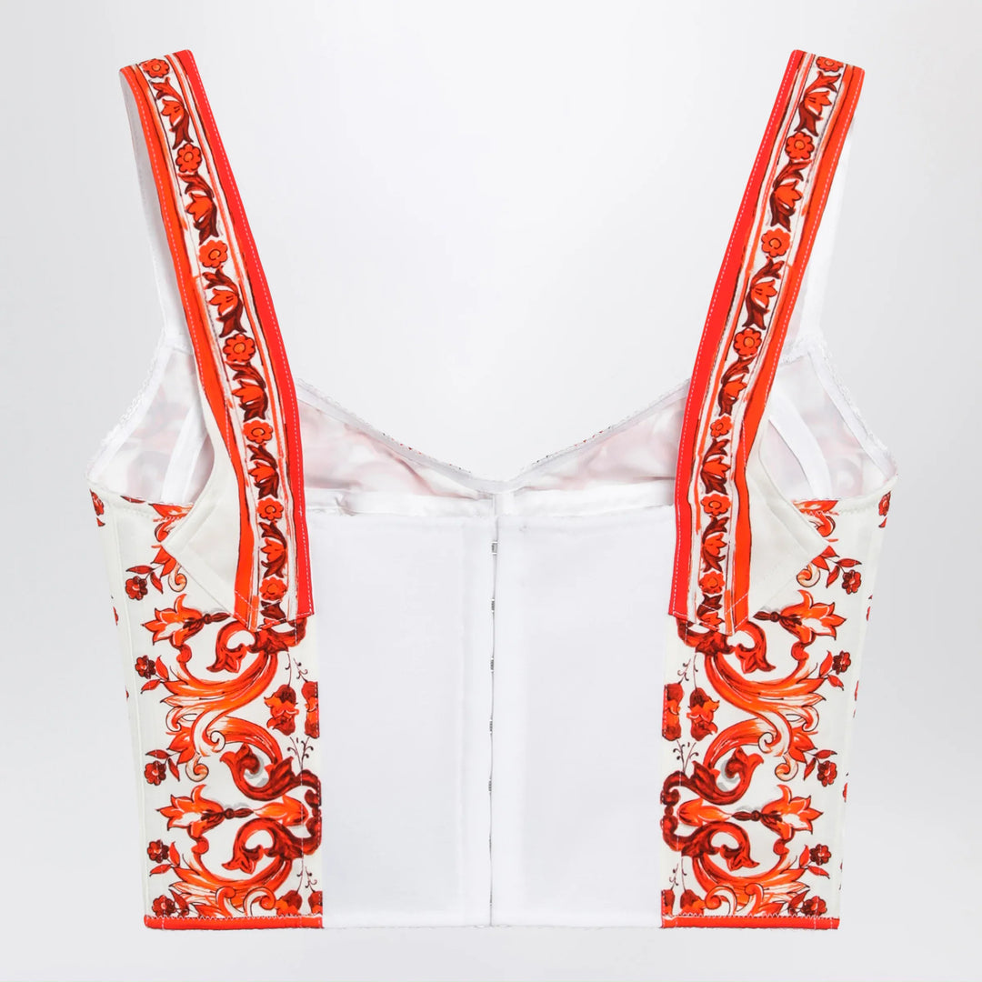 Dolce&amp;Gabbana - Maiolica-print charmeuse bustier top in orange Brand Apparel &amp; Accessories > Clothing > Shirts &amp; Tops