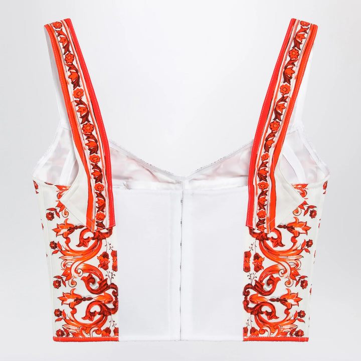 Dolce&amp;Gabbana - Maiolica-print charmeuse bustier top in orange Brand Apparel &amp; Accessories > Clothing > Shirts &amp; Tops