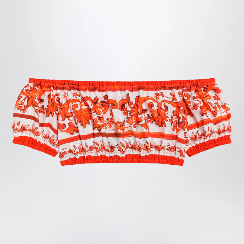 Dolce&Gabbana - Maiolica-print cotton poplin top in orange Brand Apparel & Accessories > Clothing > Shirts & Tops