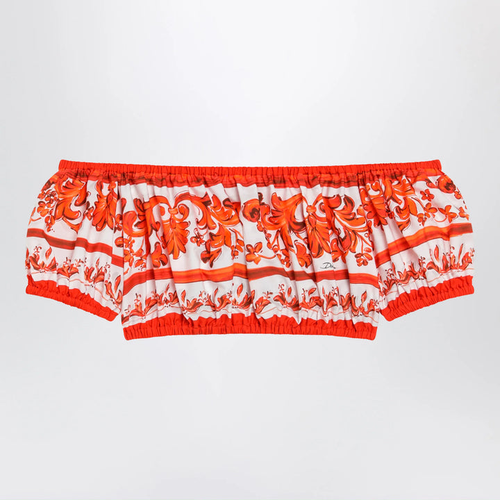 Dolce&amp;Gabbana - Maiolica-print cotton poplin top in orange Brand Apparel &amp; Accessories > Clothing > Shirts &amp; Tops