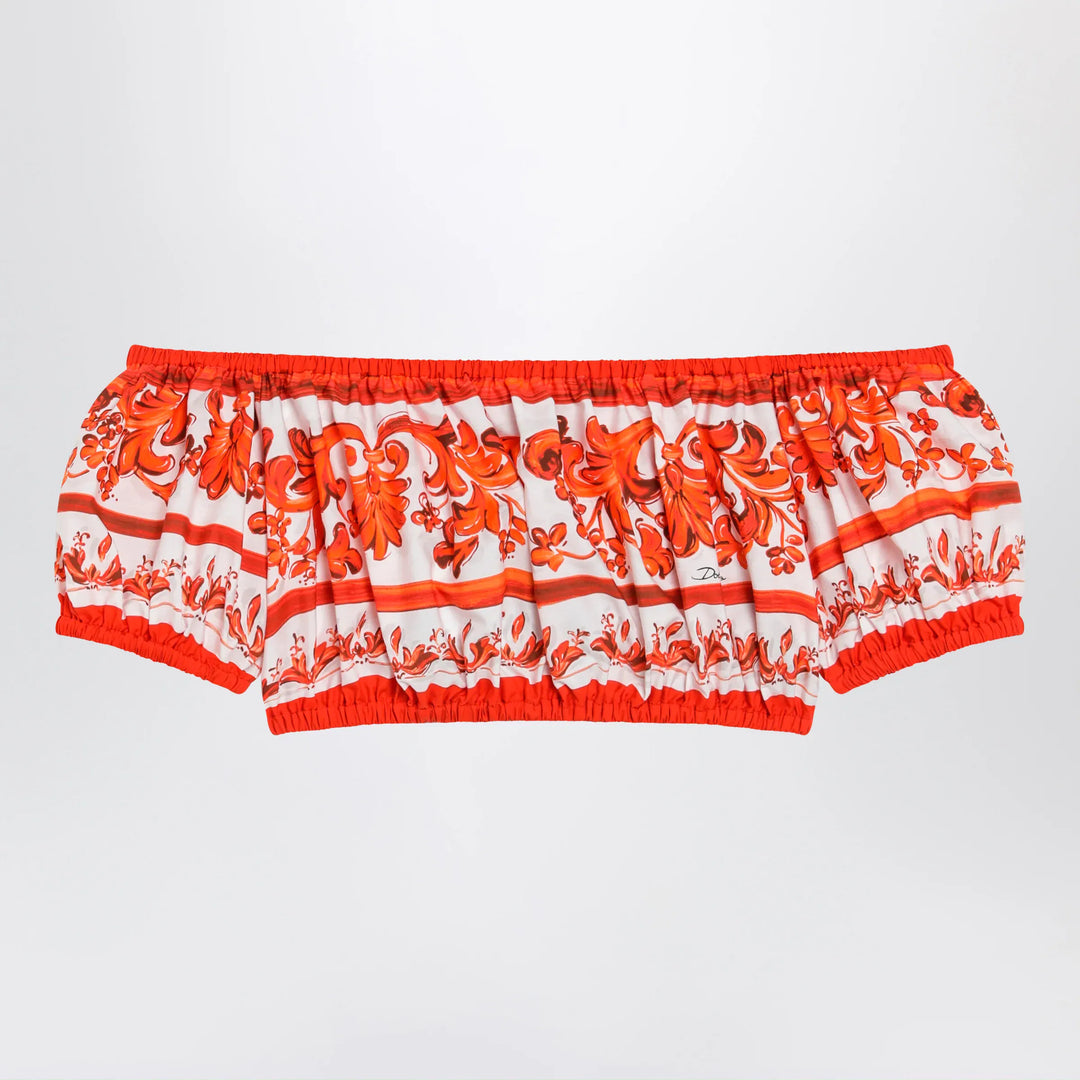 Dolce&amp;Gabbana - Maiolica-print cotton poplin top in orange Brand Apparel &amp; Accessories > Clothing > Shirts &amp; Tops