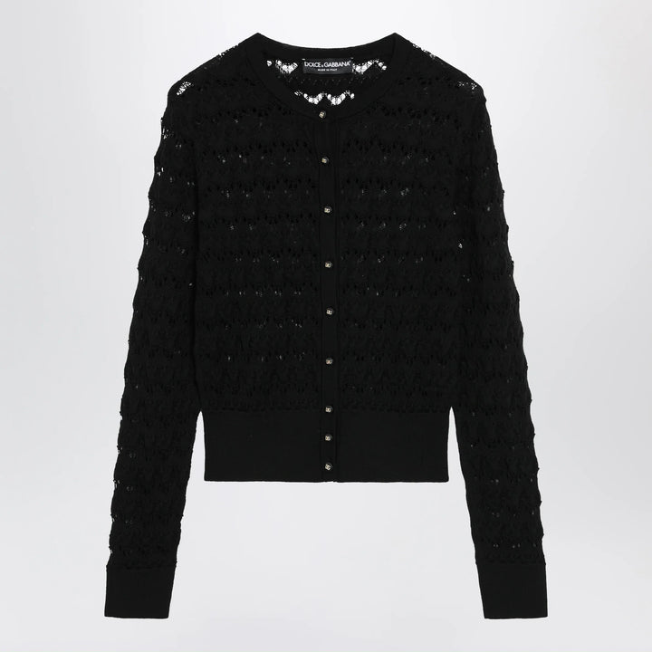 Dolce&amp;Gabbana - Openwork knit cardigan in virgin wool, black Brand Apparel &amp; Accessories > Clothing > Shirts &amp; Tops 40  IT