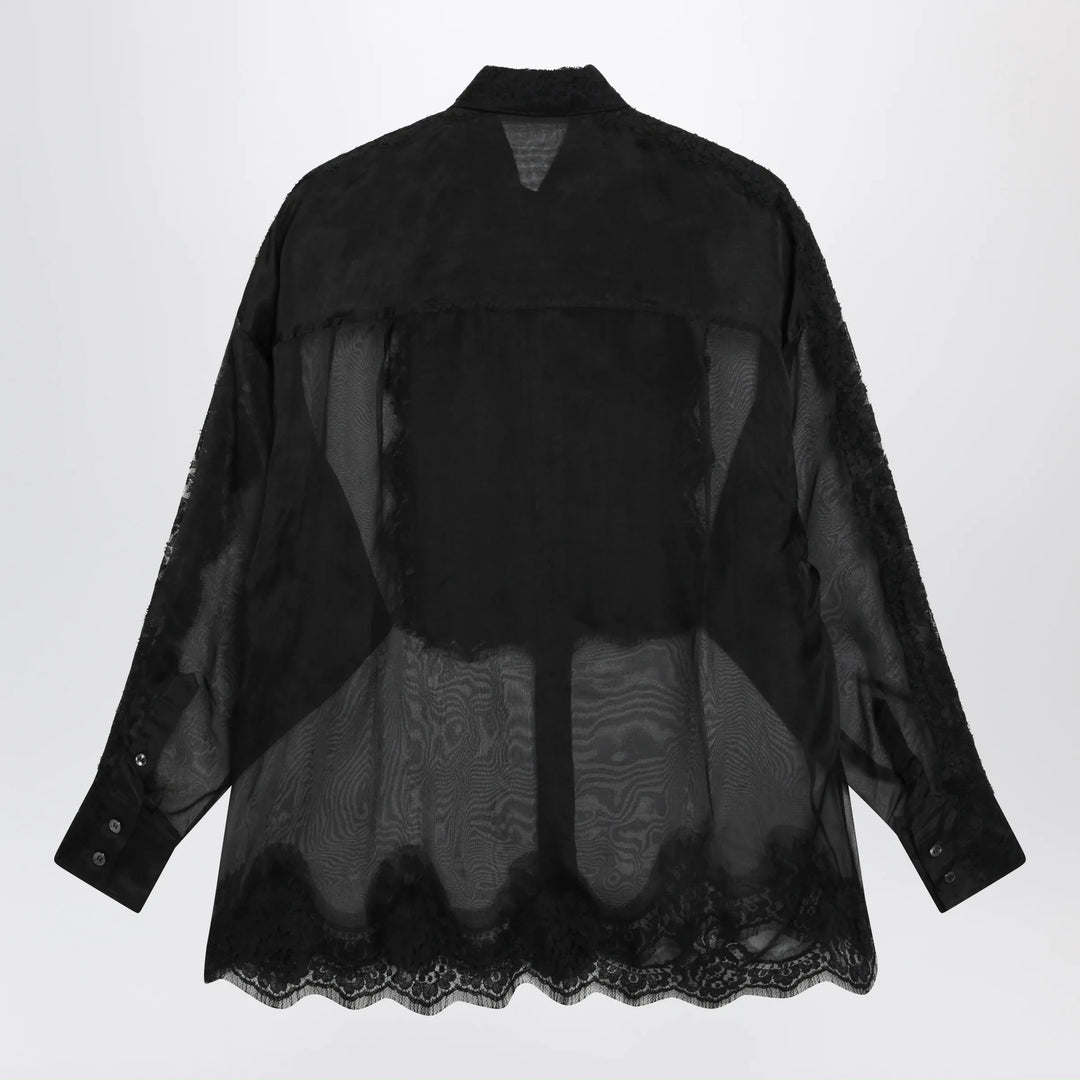 Dolce&amp;Gabbana - Organza tuxedo shirt with lace inserts in black Brand Apparel &amp; Accessories > Clothing > Shirts &amp; Tops 40  IT