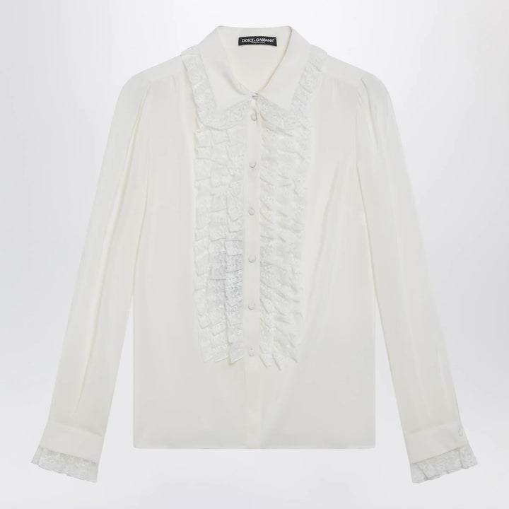 Dolce&amp;Gabbana - Silk and lace shirt with ruffles Brand Apparel &amp; Accessories > Clothing > Shirts &amp; Tops 42  IT