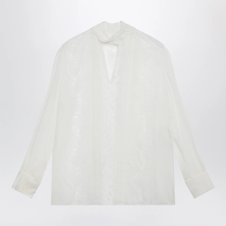 Dolce&amp;Gabbana - Silk chiffon and lace blouse with neck scarf in white Brand Apparel &amp; Accessories > Clothing > Shirts &amp; Tops 44  IT