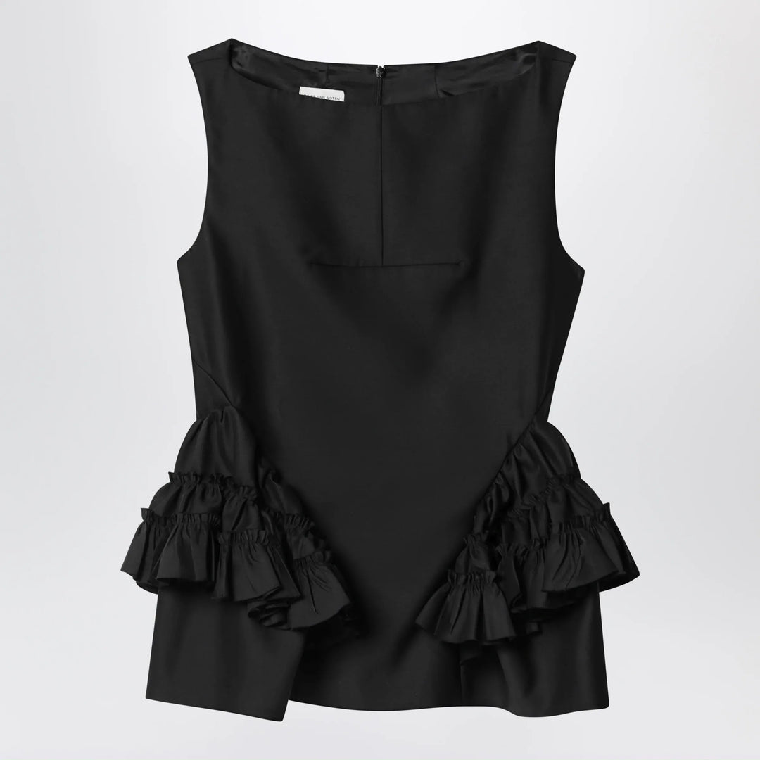 Dries Van Noten - Black wool and silk ruffled top Brand Apparel &amp; Accessories > Clothing > Shirts &amp; Tops 38  FR