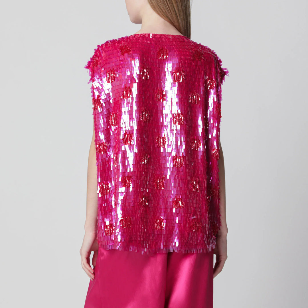 Dries Van Noten - Fuchsia silk top with sequins Brand Apparel &amp; Accessories > Clothing > Shirts &amp; Tops 36  FR