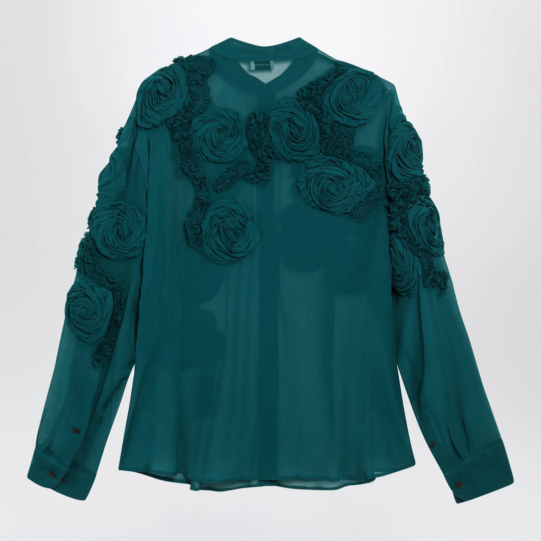 Dries Van Noten - Petrol green shirt with raised rose details Brand Apparel &amp; Accessories > Clothing > Shirts &amp; Tops