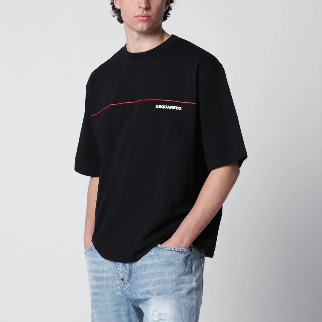 Dsquared2 - Loose-fit cotton jersey T-shirt with logo in black Brand Apparel & Accessories > Clothing > Shirts & Tops S