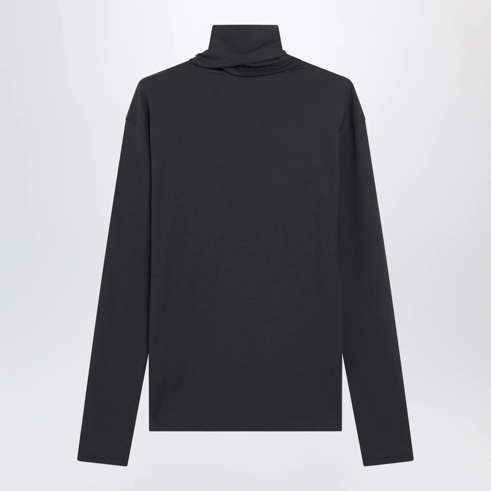 LEMAIRE - Dark grey long-sleeved sweater with scarf detail Brand Apparel & Accessories > Clothing > Shirts & Tops