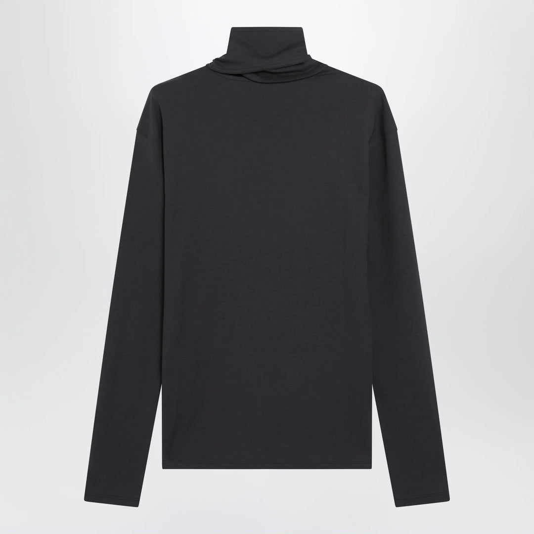 LEMAIRE - Dark grey long-sleeved sweater with scarf detail Brand Apparel &amp; Accessories > Clothing > Shirts &amp; Tops