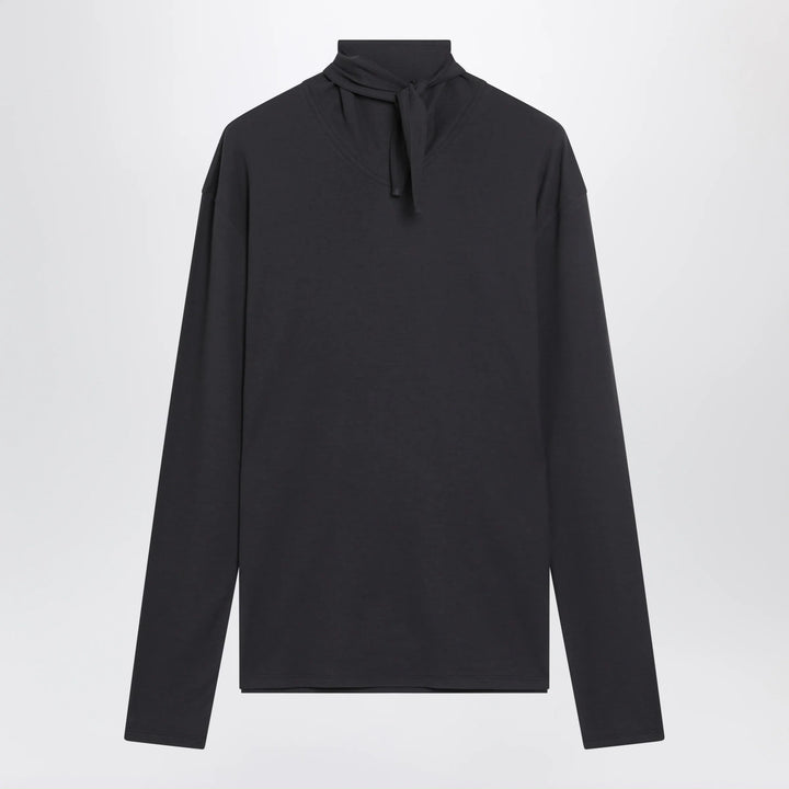 LEMAIRE - Dark grey long-sleeved sweater with scarf detail Brand Apparel &amp; Accessories > Clothing > Shirts &amp; Tops