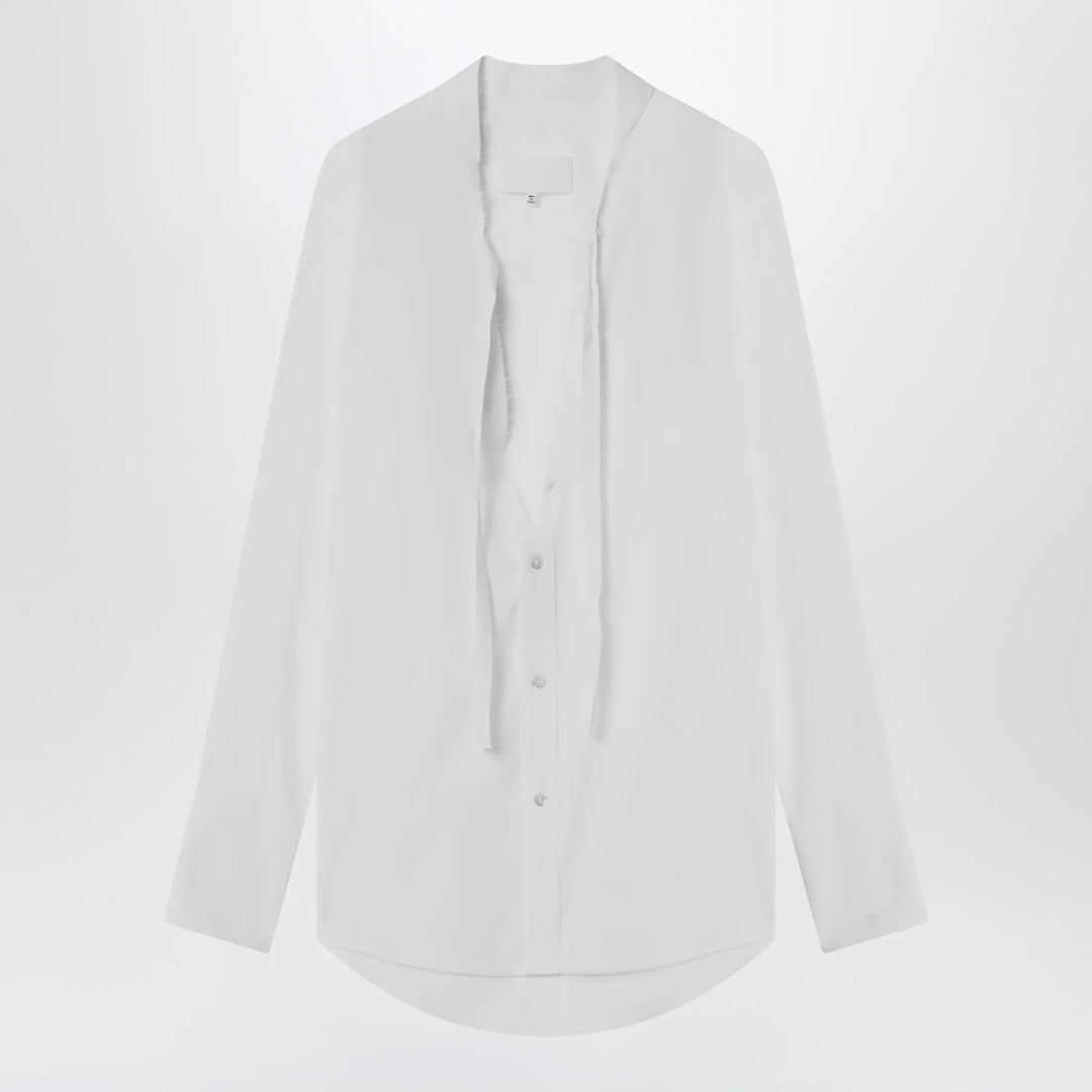 Maison Margiela - Deep V-neck cotton poplin shirt in white Brand Apparel &amp; Accessories > Clothing > Shirts &amp; Tops