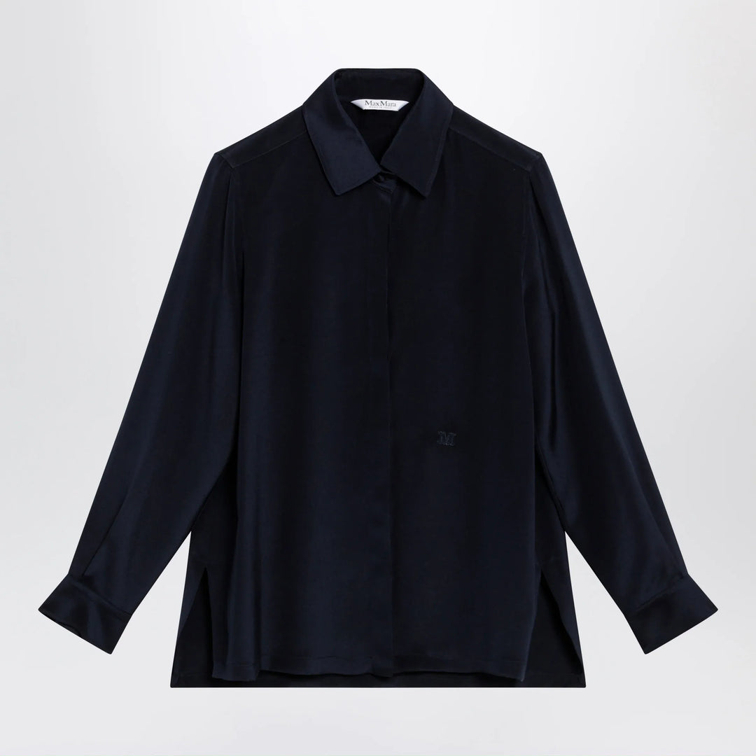 Max Mara - Navy blue silk shirt Brand Apparel &amp; Accessories > Clothing > Shirts &amp; Tops 42  IT
