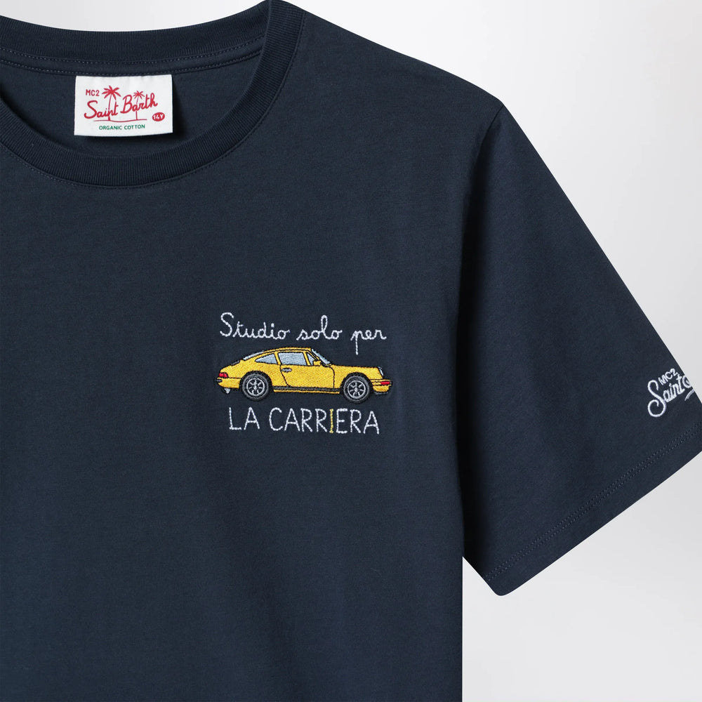 MC2 Saint Barth - Blue T-shirt with car embroidery Brand Apparel & Accessories > Clothing > Shirts & Tops 16