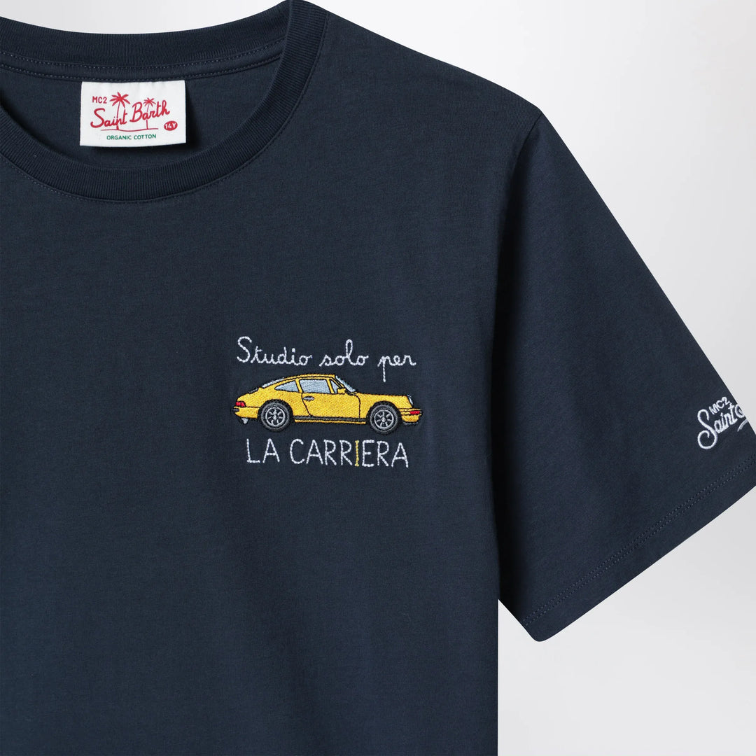 MC2 Saint Barth - Blue T-shirt with car embroidery Brand Apparel &amp; Accessories > Clothing > Shirts &amp; Tops 16