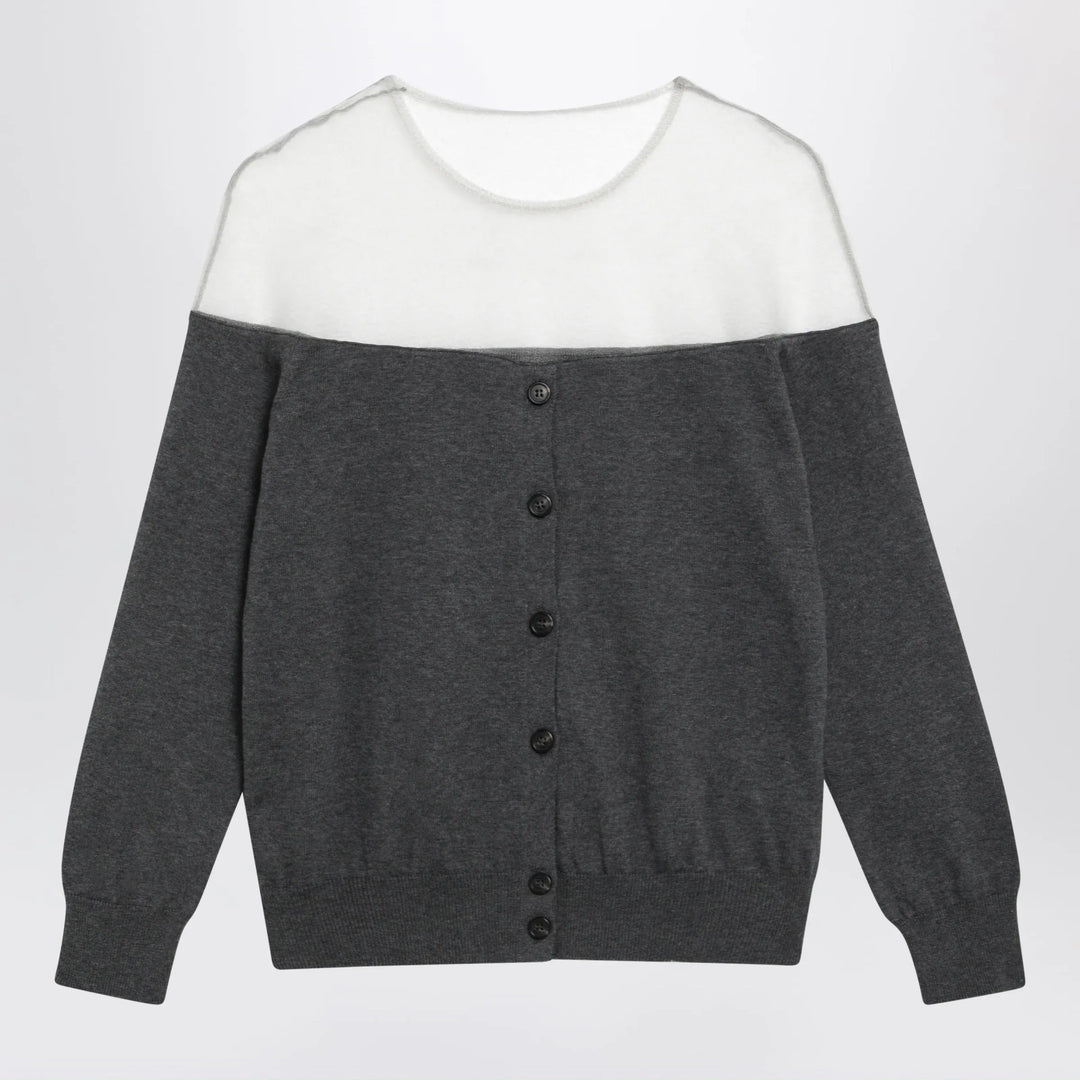 MM6 Maison Margiela - Knit cardigan with sheer yoke in cotton dark grey Brand Apparel &amp; Accessories > Clothing > Shirts &amp; Tops M