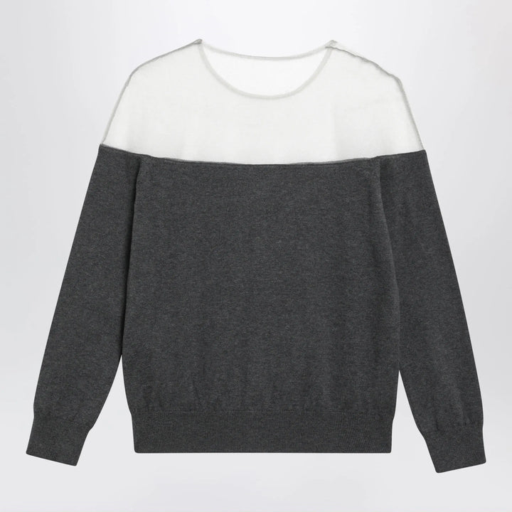 MM6 Maison Margiela - Knit cardigan with sheer yoke in cotton dark grey Brand Apparel &amp; Accessories > Clothing > Shirts &amp; Tops M