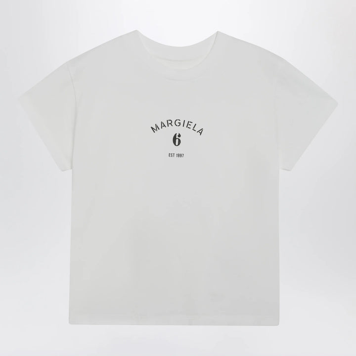 MM6 Maison Margiela - Off-white cotton jersey T-shirt with numeric embroidery Brand Apparel &amp; Accessories > Clothing > Shirts &amp; Tops S