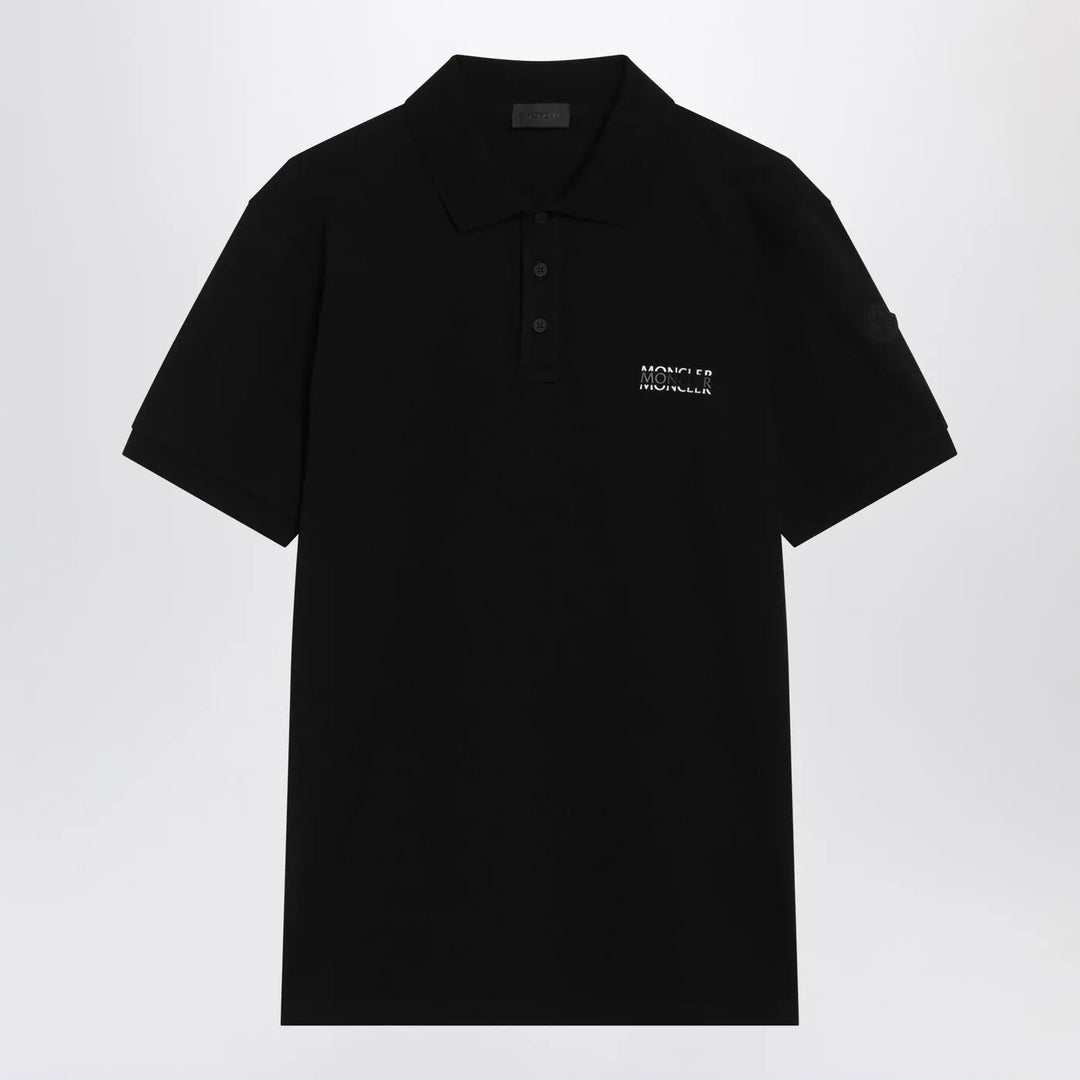 Moncler - Black cotton piqué polo shirt with logo Brand Apparel &amp; Accessories > Clothing > Shirts &amp; Tops M