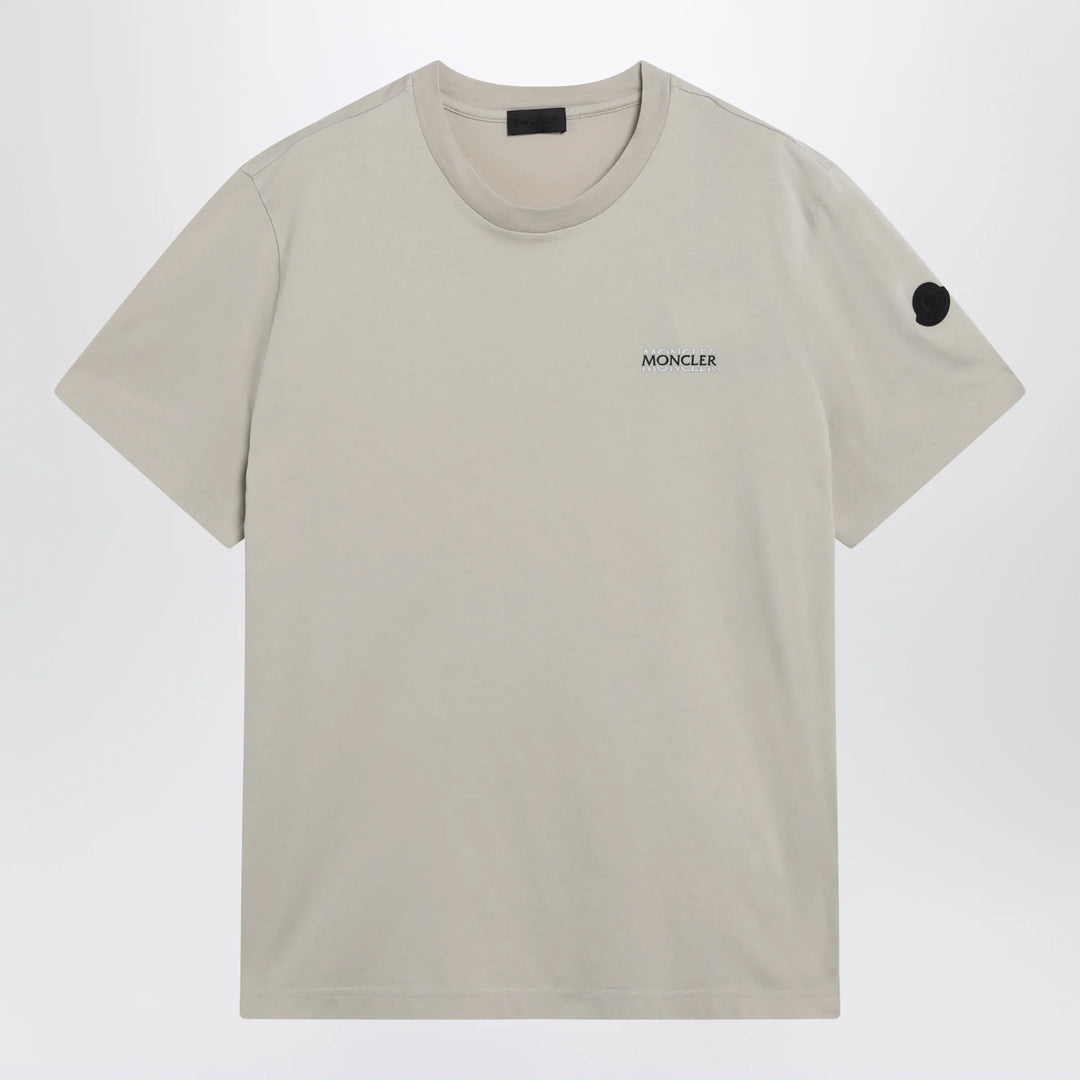 Moncler - Light beige crewneck T-shirt with logo Brand Apparel &amp; Accessories > Clothing > Shirts &amp; Tops S