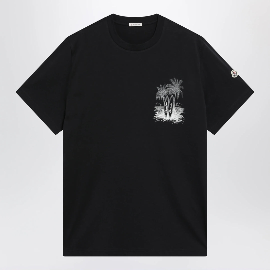 Moncler - Navy blue T-shirt with logo print Brand Apparel & Accessories > Clothing > Shirts & Tops S