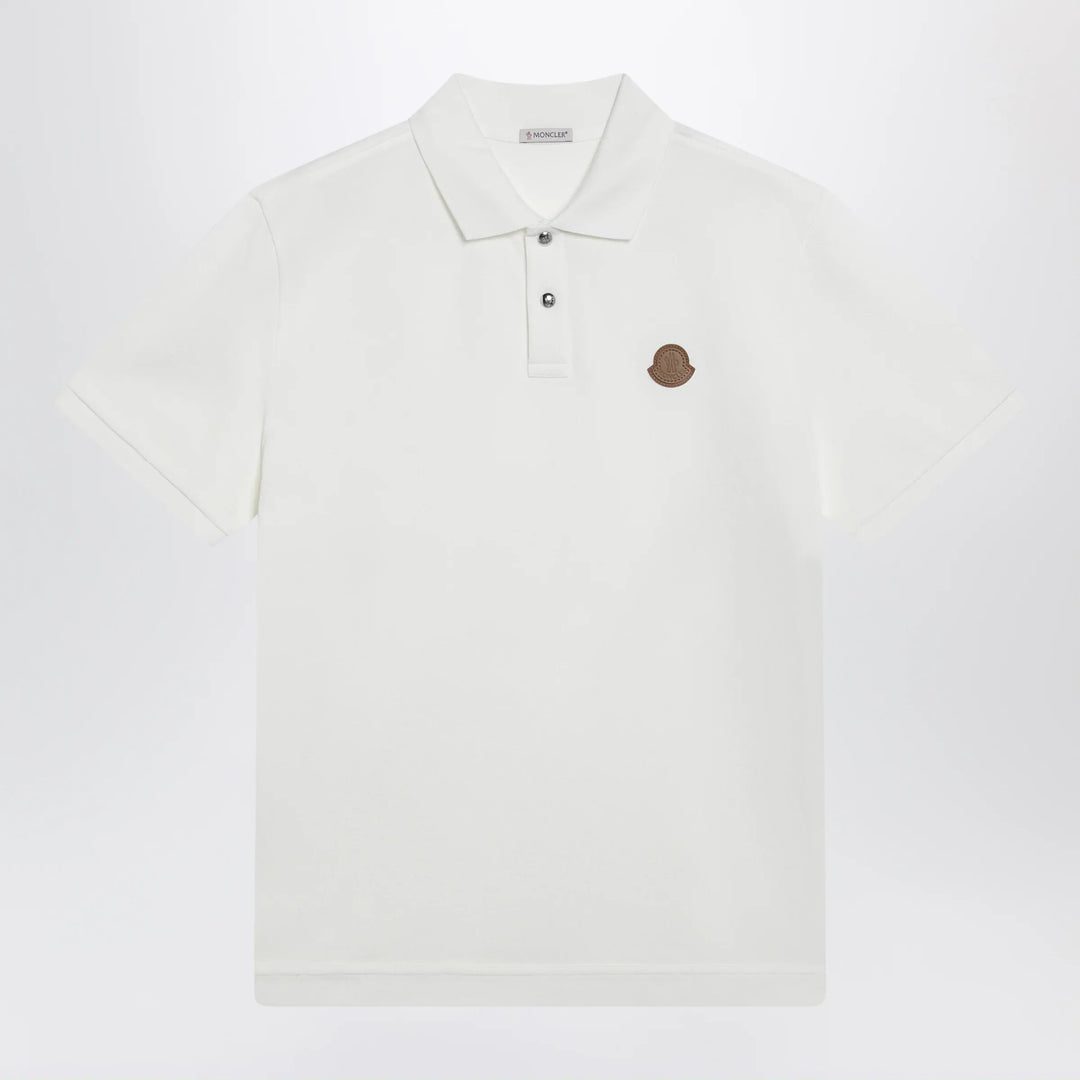 Moncler - White cotton piqué polo shirt with logo patch Brand Apparel &amp; Accessories > Clothing > Shirts &amp; Tops M