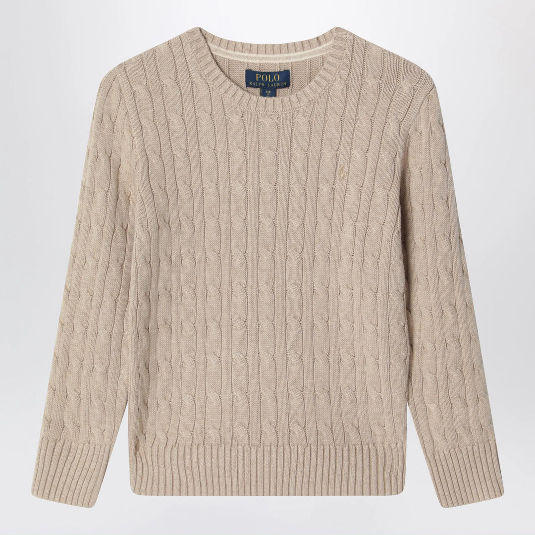 Polo Ralph Lauren - Cable-knit cotton crewneck sweater in tan heather Brand Apparel &amp; Accessories > Clothing > Shirts &amp; Tops