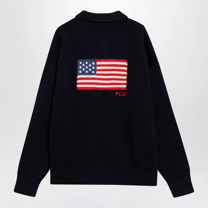 Polo Ralph Lauren - Navy blue polo sweater with flag motif Brand Apparel &amp; Accessories > Clothing > Shirts &amp; Tops