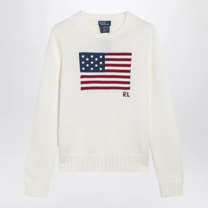 Polo Ralph Lauren - Tommy Hilfiger cream sweater with flag motif Brand Apparel &amp; Accessories > Clothing > Shirts &amp; Tops S