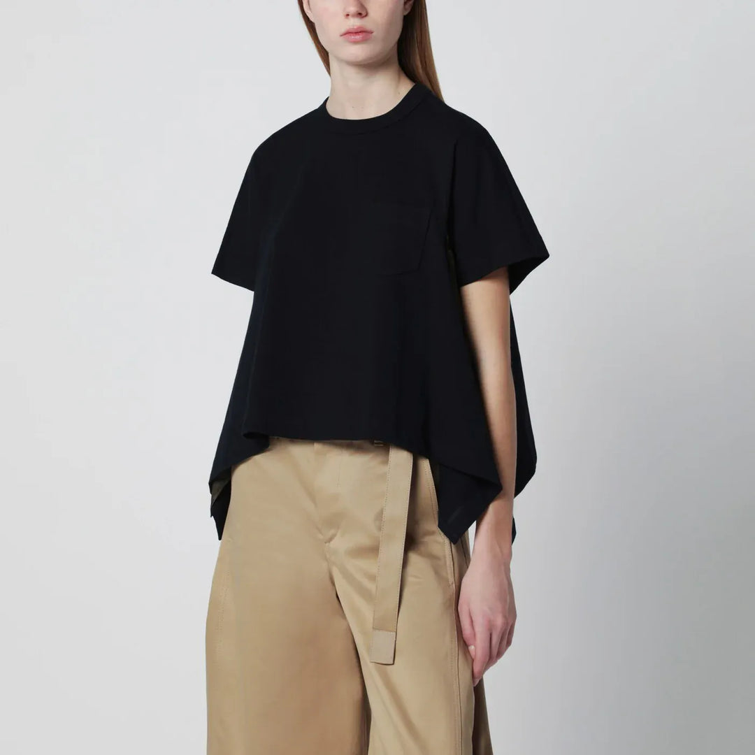 Sacai - Navy/khaki draped-hem T-shirt Brand Apparel &amp; Accessories > Clothing > Shirts &amp; Tops 1