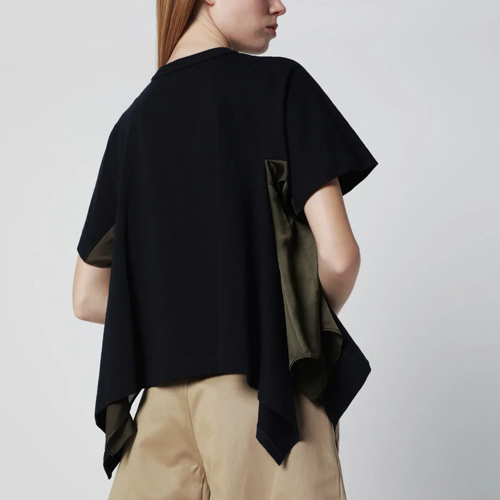 Sacai - Navy/khaki draped-hem T-shirt Brand Apparel &amp; Accessories > Clothing > Shirts &amp; Tops 1