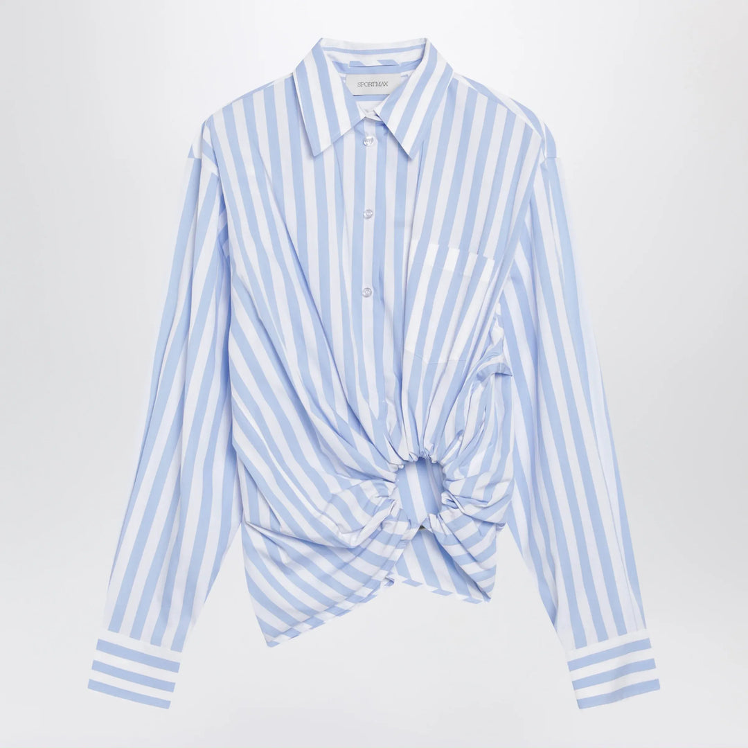 Sportmax - Striped cotton poplin shirt in light blue Brand Apparel &amp; Accessories > Clothing > Shirts &amp; Tops 38  IT