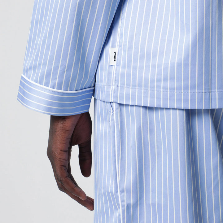 Tekla - Light blue pajama shirt with white stripes Brand Apparel &amp; Accessories > Clothing > Shirts &amp; Tops