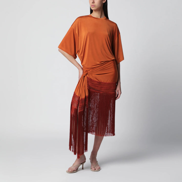 THE ANDAMANE - Azul fringed mini jersey T-shirt dress in burnt orange Brand Apparel &amp; Accessories > Clothing > Shirts &amp; Tops 42  IT