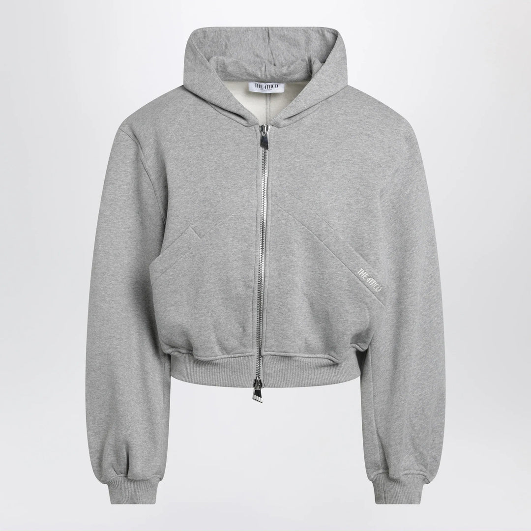 The Attico - Boxy zip-up hoodie in melange grey cotton Brand Apparel &amp; Accessories > Clothing > Shirts &amp; Tops