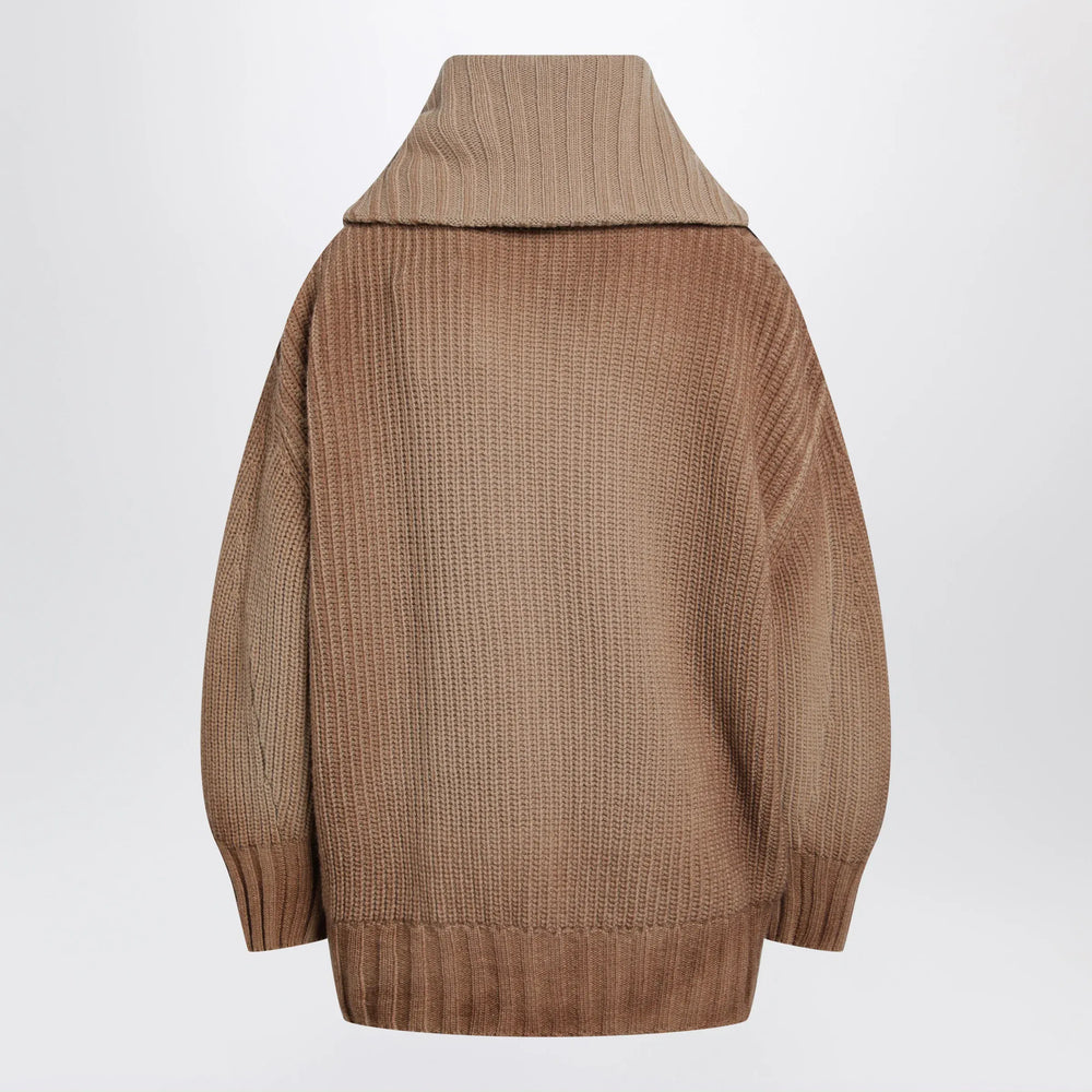 The Attico - Camel wool and cashmere sweater with asymmetric zip Brand Apparel & Accessories > Clothing > Shirts & Tops 38  IT