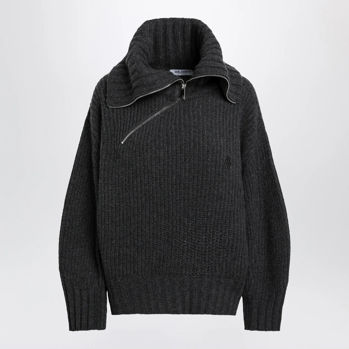 The Attico - Dark grey wool and cashmere sweater with zip Brand Apparel &amp; Accessories > Clothing > Shirts &amp; Tops 42  IT