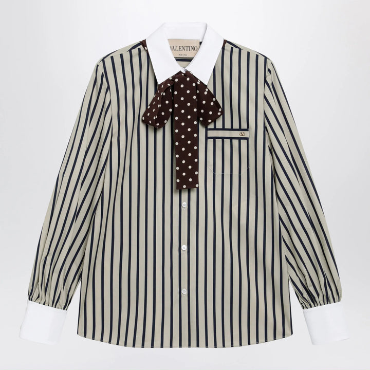 Valentino - Striped cotton shirt with scarf in beige and blue Brand Apparel &amp; Accessories > Clothing > Shirts &amp; Tops 38  IT